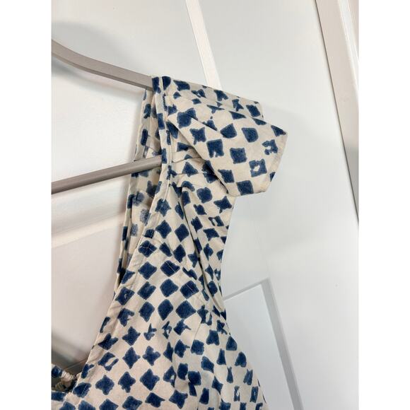 Madewell Women's‎ Shibori Print Cotton V-Back Cropped Top White Blue Size 10 - Picture 4 of 13